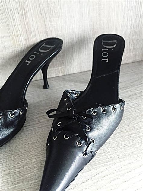 Vtg Christian Dior By John Galliano Black Leather Dice Heels 38.5